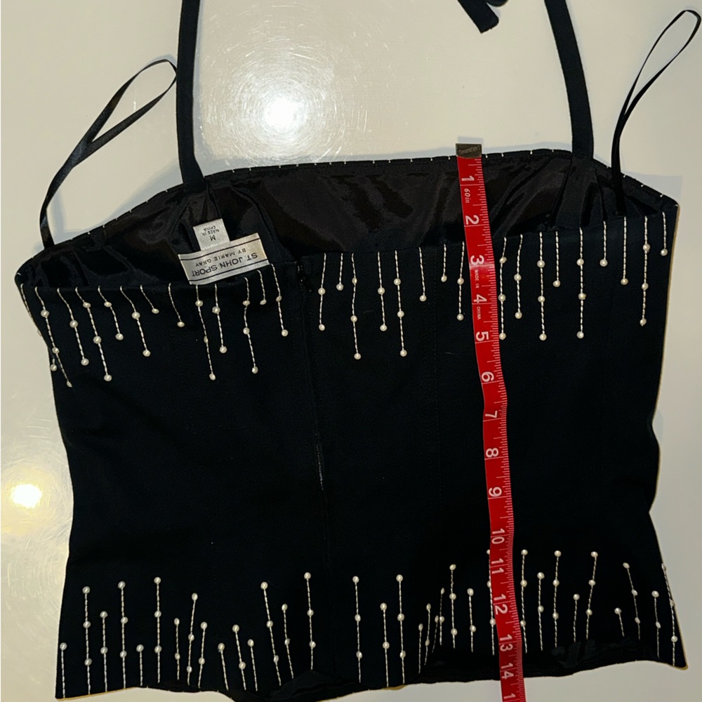 ST. JOHN Pearl drip full zip bandeau Coquette tie-back neck - Picture 7 of 14